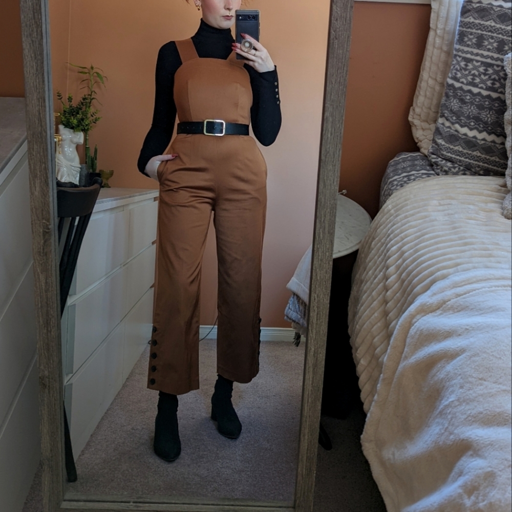 Club Monaco Brown Wide-Leg Jumpsuit with Button Hem